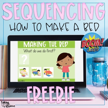 Preview of #SLPBoomForFree FREE Sequencing How to Make a Bed Boom Cards Speech Therapy