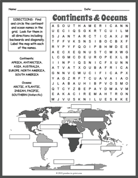 Free Seven Continents Oceans Word Search Puzzle Worksheet Activity ...