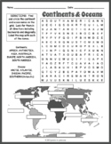 FREE Seven Continents & Oceans Word Search Puzzle Workshee