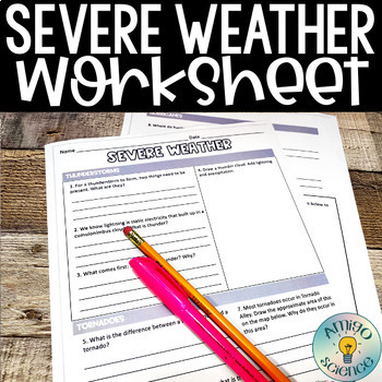 Preview of FREE Severe Weather Worksheet: Tornados, Hurricanes, Thunderstorms & Blizzards
