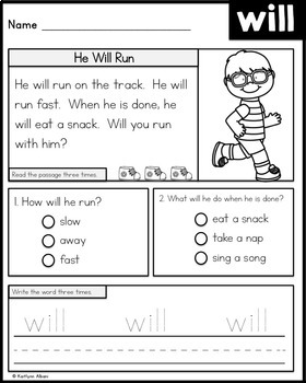 free sight word comprehension and fluency practice by kaitlynn albani