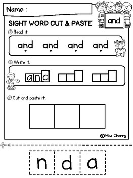 FREE Sight Word Cut & Paste (Pre-Primer) by Miss Cherry | TpT