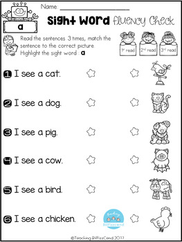 free sight word fluency check by teaching biilfizzcend tpt