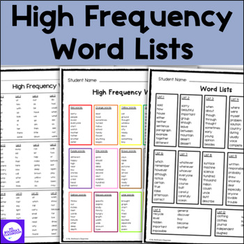 Preview of FREE High Frequency Sight Word Lists for Kindergarten, 1st, 2nd and 3rd grades