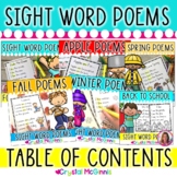 FREE Sight Word Poems Table of Contents and Word Lists -To