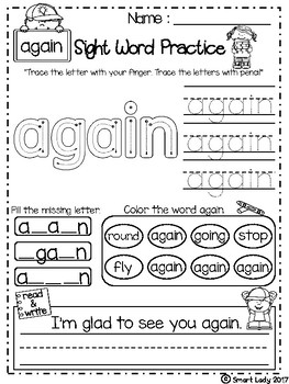 FREE Sight Word Practice Set 2 ( First Grade ) by Smart Lady | TpT