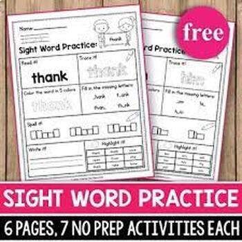 Preview of Free Sight Word Practice Worksheets Freebies Printables Preschool Kindergarten