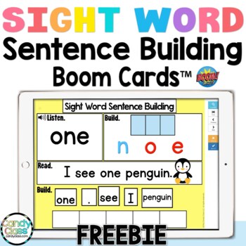 Preview of FREE Sight Word Sentence Building Boom Cards for Kindergarten Digital Reading