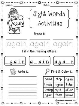 FREE Sight Words Activities Set 2 (First Grade) by Teaching RichaRichi