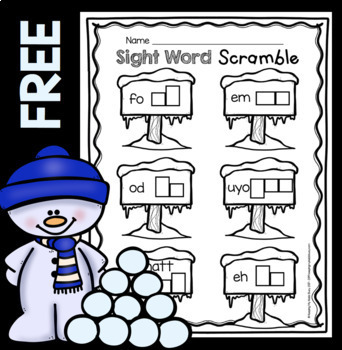 Preview of FREE Sight Words Center January Printables Worksheets Kindergarten Reading