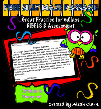Preview of FREE Silly DAZE MAZE Reading Passage-Practice for mClass DIBELS 8 Test 2nd Grade