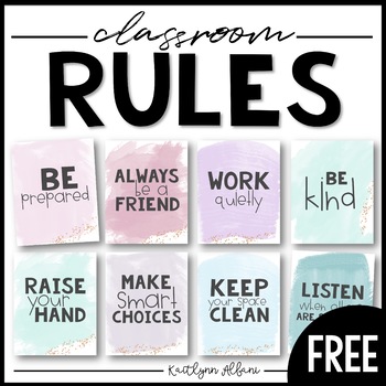 Preview of FREE Simple Classroom Rules Posters (Watercolor)