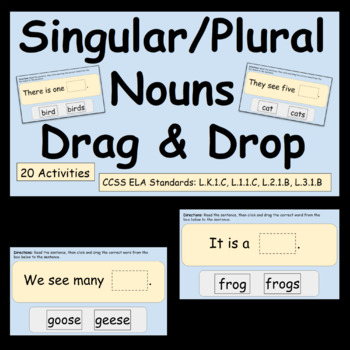 Preview of FREE Singular vs. Plural Nouns Drag & Drop PREVIEW - Google Slides