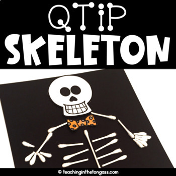 Preview of Halloween Bulletin Board Craft Writing Activities Qtip Skeleton