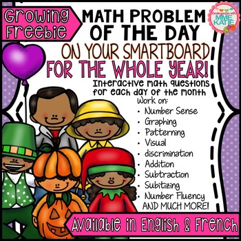 Preview of FREE SmartBoard Math Problem of the Day for the Whole Year - Growing Freebie