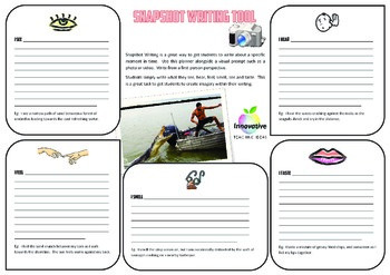 Preview of FREE Snapshot Writing Tool | Free | Sensory Writing | Prompts | Quick Writes