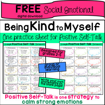 Preview of FREE Social Emotional worksheet: practicing Positive Self-Talk Statements