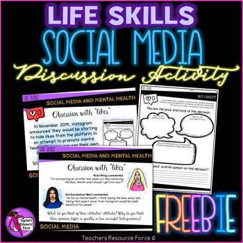 Preview of FREE Social Media & Mental Health Social Emotional Learning Discussion Activity