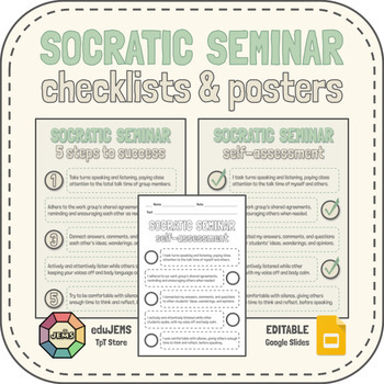 Preview of FREE Socratic Seminar Slides/Mini-Posters & Printable Self-Assessment Checklist