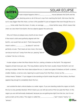 Preview of FREE Solar Eclipse Guided Notes | Pairs with YT Video | Answer Key
