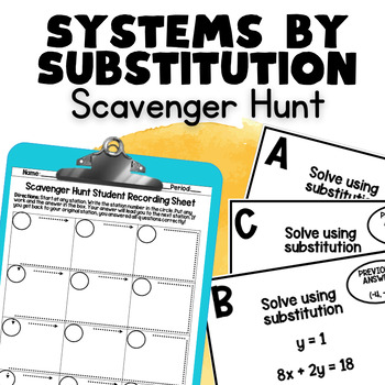 Preview of FREE Systems of Equations by Substitution Scavenger Hunt | Print and Go