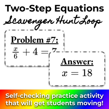 Preview of FREE - Solving Two-Step Equations Scavenger Hunt - Self-Checking Activity