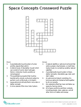 Preview of Space Concepts Crossword Puzzle!