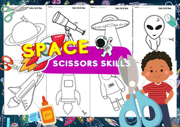 Preview of FREE Space explore Scissors Skills for Kids Cutting Practice Easy and Fun
