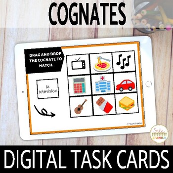 Preview of FREE Spanish Cognates DIGITAL Task Cards Boom Cards