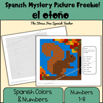 Preview of FREE Spanish Color By Number Mystery Picture for Autumn