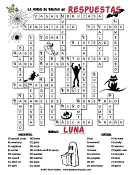 viuda Probar Laos FREE Spanish Halloween Crossword Puzzle. La Noche de Brujas en Español