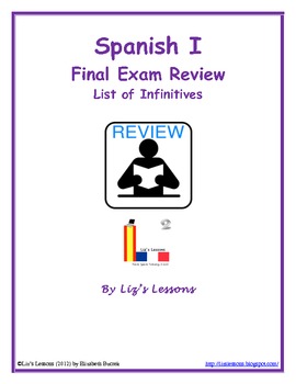 Preview of FREE Spanish I Final Exam Review, List of Infinitives