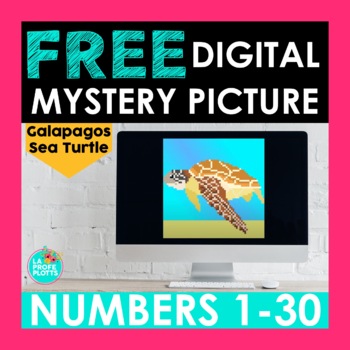 Preview of FREE Spanish Numbers 1-30 Digital Mystery Picture | Galapagos Sea Turtle
