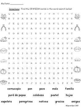 FREE Spanish Thanksgiving Word Search by SpanishSpot | TpT