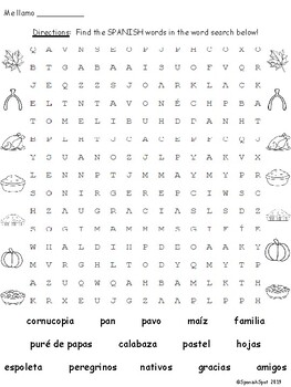 free spanish thanksgiving word search by spanishspot tpt