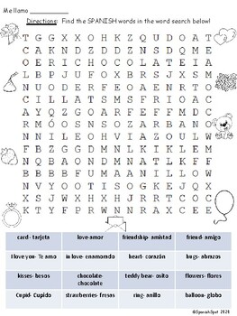 FREE! Spanish Valentine's Day (Día de San Valentín) Word Search by