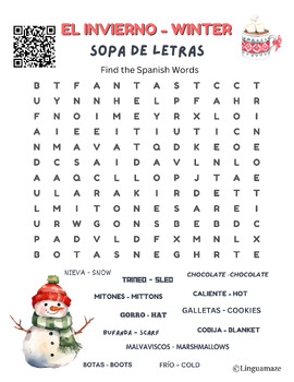 Preview of FREE! Spanish Word Search - Winter Vocab