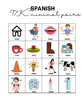 FREE Speech Therapy Word List - Spanish Minimal Pairs T/K by Karina Kurlz