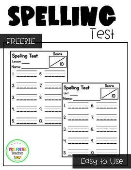 Preview of FREE Spelling Test Paper - 10 Words/Primary Lines