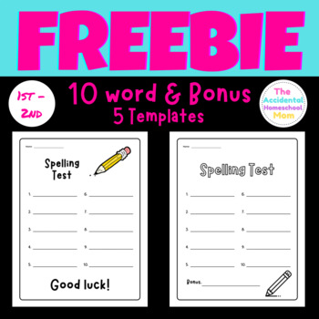 Preview of FREE Spelling Test Template | 10 word with bonus | 5 Templates