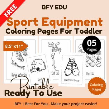 Preview of FREE*Sport Equipment* Toddler Coloring Book 8.5x11 05 pages