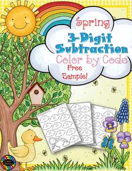 Preview of FREE Spring 3-Digit Subtraction with Regrouping Color-by-Code Printable