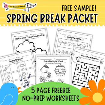 Preview of FREE Spring Break Activity Packet | 5 Morning Work Worksheets for March/April
