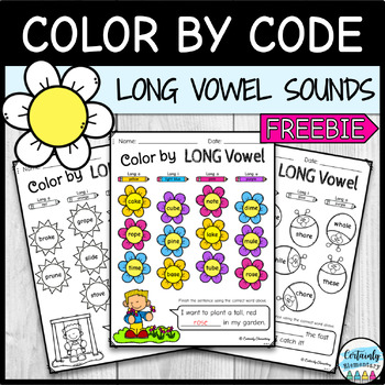 Preview of FREE Spring Color by Code Worksheets (Long Vowel Sounds with Magic e | Silent e)