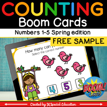 Preview of FREE Spring Counting to 5 Boom cards | preschool math activity