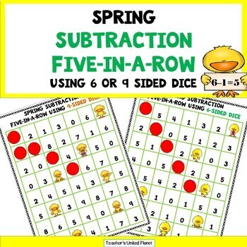 Preview of FREE Subtraction Games & Activities - Fact Fluency - Spring Five-in-a-Row