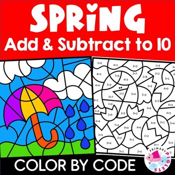 Preview of Spring Color by Number Code Addition Subtraction Within 10 to 10 Coloring Pages