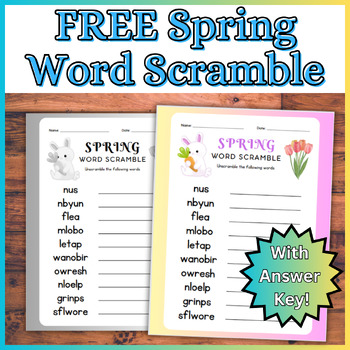 FREE Spring Word Scramble Activity! Morning Work, Early Finishers Grade 1-6