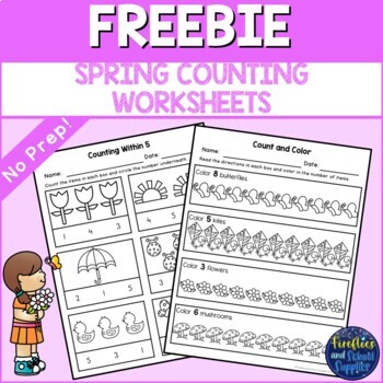 Preview of FREE Spring Worksheets Counting 1-5 and 1-10 No Prep