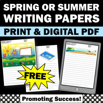 Preview of FREE Spring Summer Writing Paper with Lines Picture Prompts Sentence Writing Fun